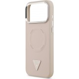 Coque iPhone 17 Pro - Guess MagSafe cuir PU avec logo triangle et cadre caméra métal argenté - Rose