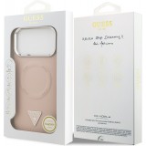 Coque iPhone 17 Pro - Guess MagSafe cuir PU avec logo triangle et cadre caméra métal argenté - Rose