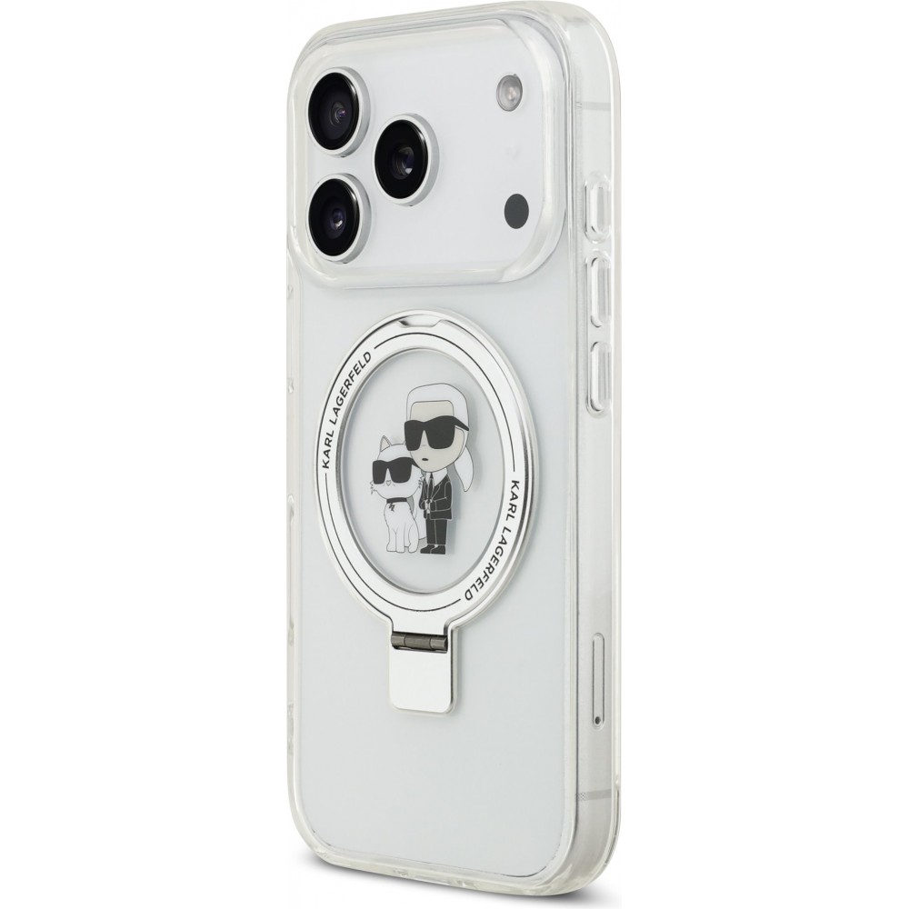 Coque iPhone 17 Pro - Karl Lagerfeld et Choupette Ringstand MagSafe avec anneau support - Blanc