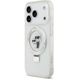 Coque iPhone 17 Pro - Karl Lagerfeld et Choupette Ringstand MagSafe avec anneau support - Blanc