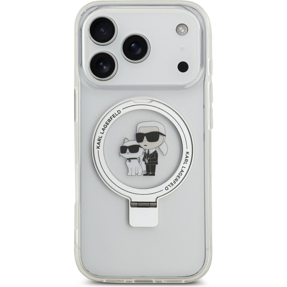 Coque iPhone 17 Pro - Karl Lagerfeld et Choupette Ringstand MagSafe avec anneau support - Blanc