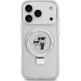 Coque iPhone 17 Pro - Karl Lagerfeld et Choupette Ringstand MagSafe avec anneau support - Blanc