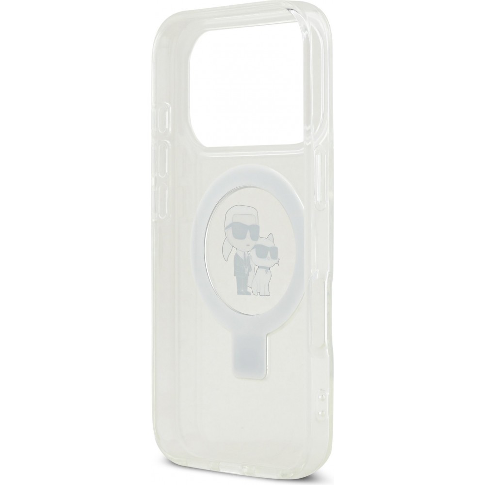 Coque iPhone 17 Pro - Karl Lagerfeld et Choupette Ringstand MagSafe avec anneau support - Blanc