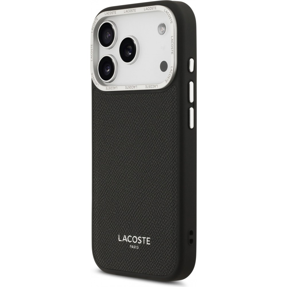 Coque iPhone 17 Pro - Lacoste PU en cuir Champs Elysees MagSafe protection élégante et durable - Noir