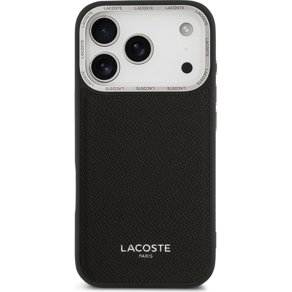 Coque iPhone 17 Pro - Lacoste PU en cuir Champs Elysees MagSafe protection élégante et durable - Noir