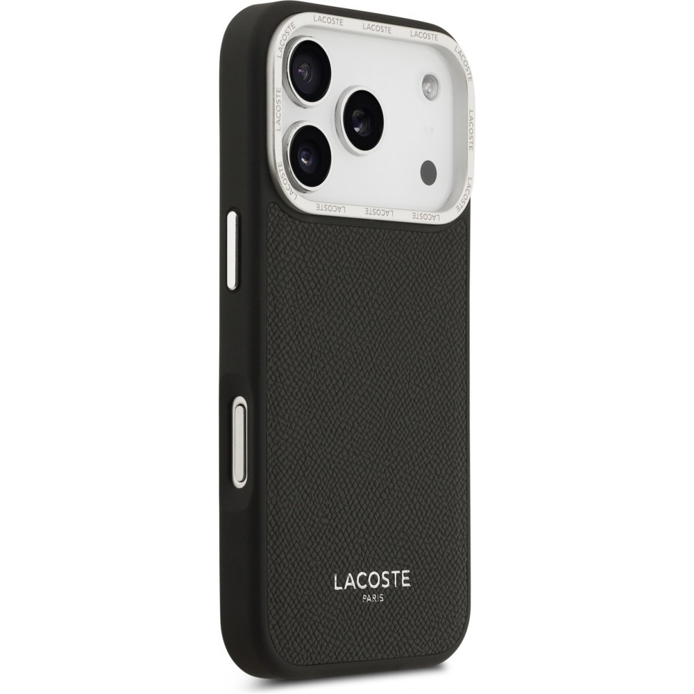 Coque iPhone 17 Pro - Lacoste PU en cuir Champs Elysees MagSafe protection élégante et durable - Noir