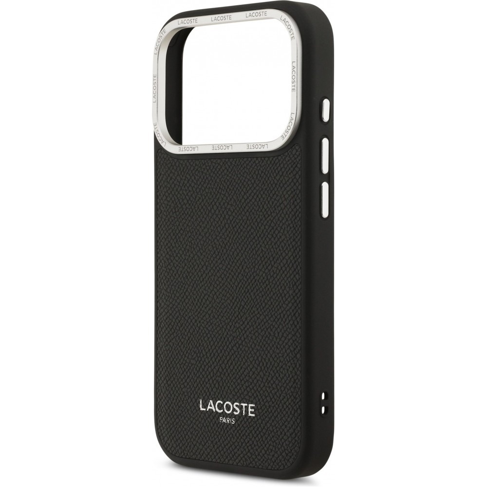 Coque iPhone 17 Pro - Lacoste PU en cuir Champs Elysees MagSafe protection élégante et durable - Noir