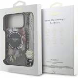 iPhone 17 Pro Max Case Hülle - Guess IML Blumen mit Handgelenk-Kette, kompatibel mit MagSafe elegante und trendige Schutzhülle - Schwarz