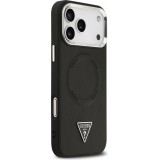 Coque iPhone 17 Pro Max - Guess MagSafe cuir PU avec logo triangle et cadre caméra métal argenté - Noir