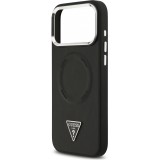 Coque iPhone 17 Pro Max - Guess MagSafe cuir PU avec logo triangle et cadre caméra métal argenté - Noir