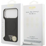 Coque iPhone 17 Pro Max - Guess MagSafe cuir PU avec logo triangle et cadre caméra métal argenté - Noir