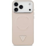 iPhone 17 Pro Max Case Hülle - Guess MagSafe PU-Leder mit Triangel-Logo und silbernem Kamerarahmen - Rosa