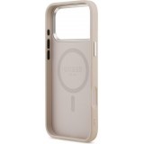 iPhone 17 Pro Max Case Hülle - Guess MagSafe PU-Leder mit Triangel-Logo und silbernem Kamerarahmen - Rosa