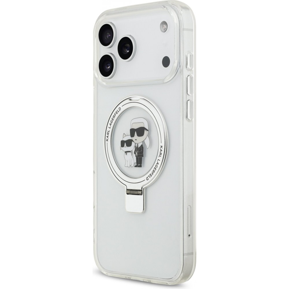 Coque iPhone 17 Pro Max - Karl Lagerfeld et Choupette Ringstand MagSafe avec anneau support - Blanc