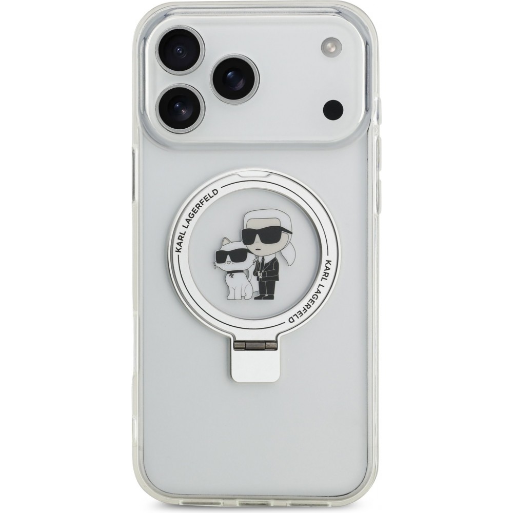 Coque iPhone 17 Pro Max - Karl Lagerfeld et Choupette Ringstand MagSafe avec anneau support - Blanc
