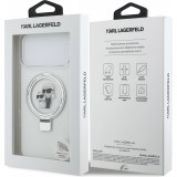 Coque iPhone 17 Pro Max - Karl Lagerfeld et Choupette Ringstand MagSafe avec anneau support - Blanc