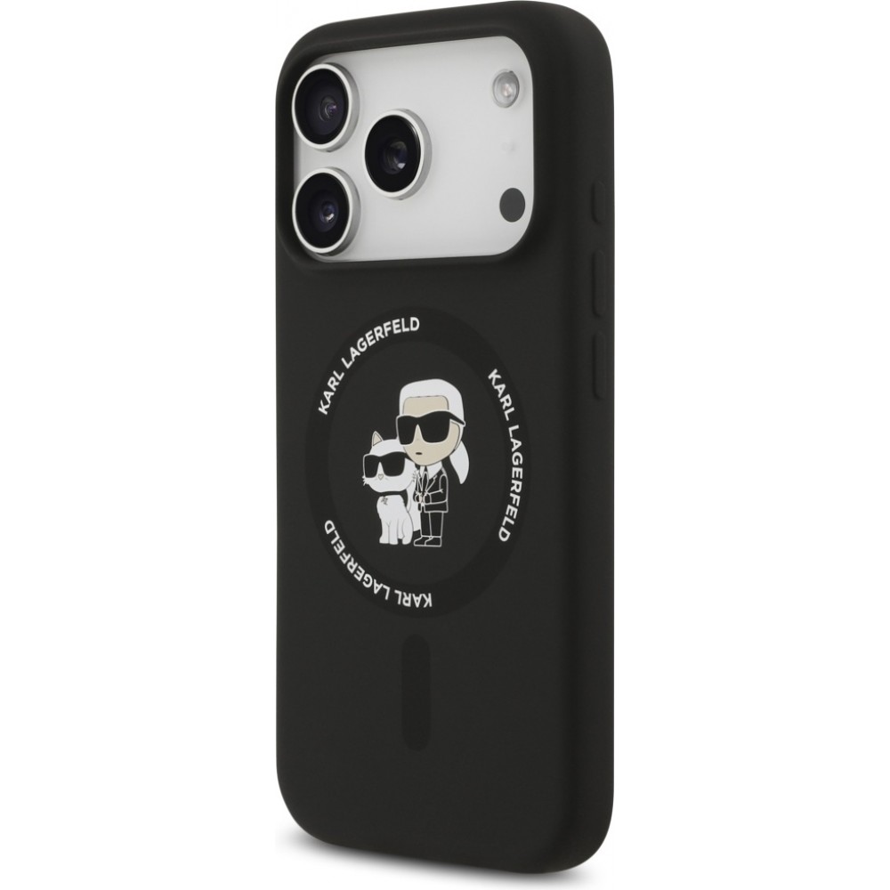 iPhone 17 Pro Max Case Hülle - Karl Lagerfeld Silikonhülle mit Karl und Choupette Design MagSafe-kompatibel - Schwarz
