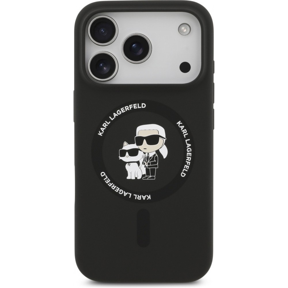 iPhone 17 Pro Max Case Hülle - Karl Lagerfeld Silikonhülle mit Karl und Choupette Design MagSafe-kompatibel - Schwarz