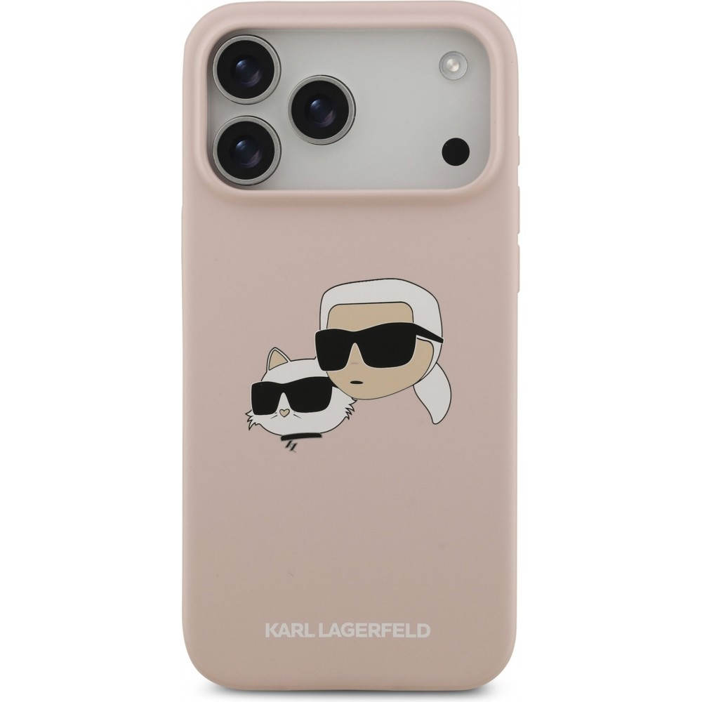 iPhone 17 Pro Max Case Hülle - Karl Lagerfeld MagSafe-kompatible Silikonhülle mit Karl- und Choupette-Design - Rosa