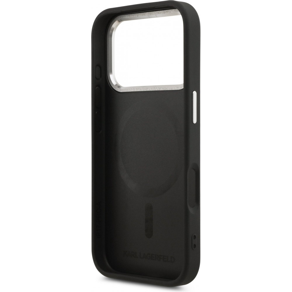 Coque iPhone 17 Pro Max - Karl Lagerfeld PU RSG Logo MagSafe élégante et protectrice - Noir