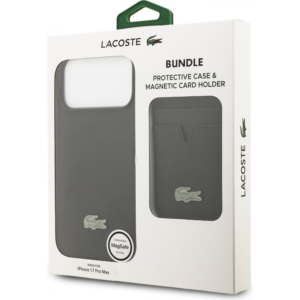 Coque iPhone 17 Pro Max - Lacoste Iconic Petit Pique MagSafe avec portefeuille magnétique - Noir