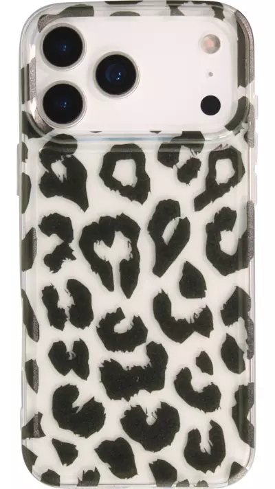 Coque iPhone 17 Pro Max - Léopard blanc/noir silicone souple antichoc transparent - Noir
