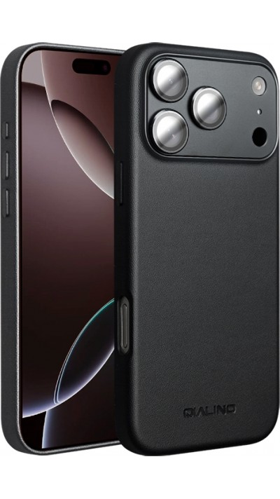 Hülle iPhone 17 Pro - Qialino Echtleder (MagSafe kompatibel) - Schwarz