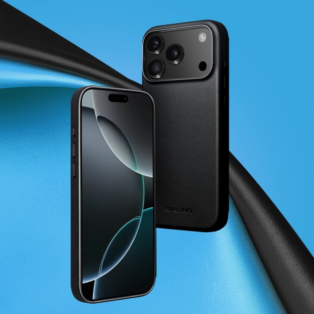 Hülle iPhone 17 Pro - Qialino Echtleder (MagSafe kompatibel) - Schwarz