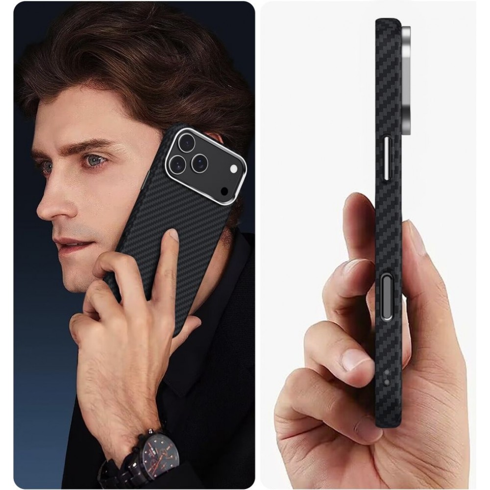 iPhone 17 Pro Case Hülle - Tech-Protect Ion Carbon MagSafe-kompatibel, langlebig und leicht - Silber