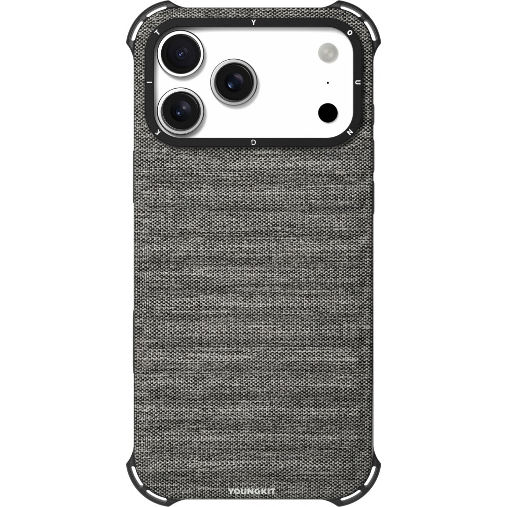 iPhone 17 Pro Max Case Hülle - Youngkit Canvas aus Stoff und mit silikonverstärkten Ecken, kompatibel mit MagSafe - Grau