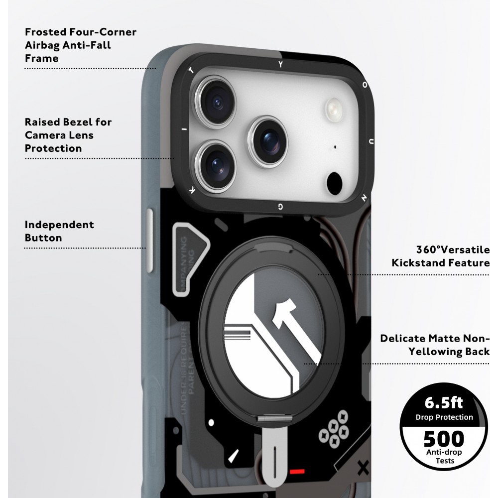 Coque iPhone 17 Pro Max - Youngkit Starship avec anneau stand 360° MagSafe - Noir