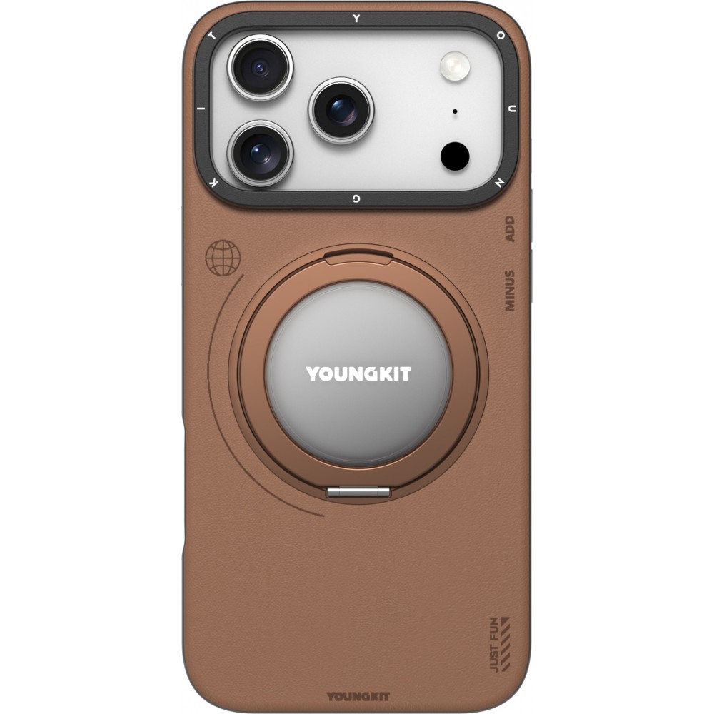 iPhone 17 Pro Max Case Hülle - Youngkit Technologie Leder 360° Drehständer MagSafe - Braun