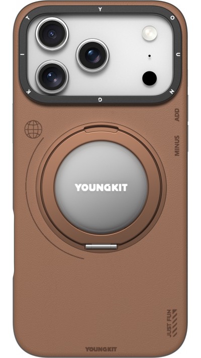 iPhone 17 Pro Max Case Hülle - Youngkit Technologie Leder 360° Drehständer MagSafe - Braun
