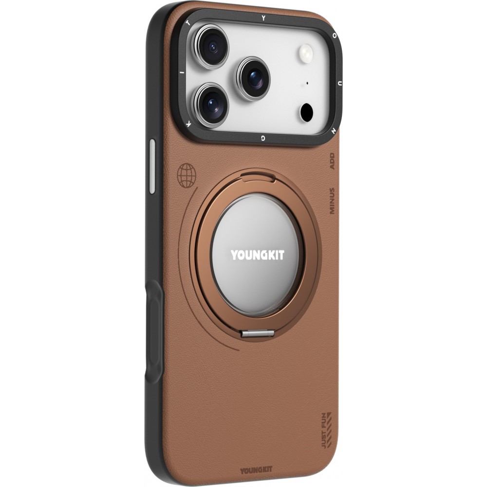 iPhone 17 Pro Max Case Hülle - Youngkit Technologie Leder 360° Drehständer MagSafe - Braun
