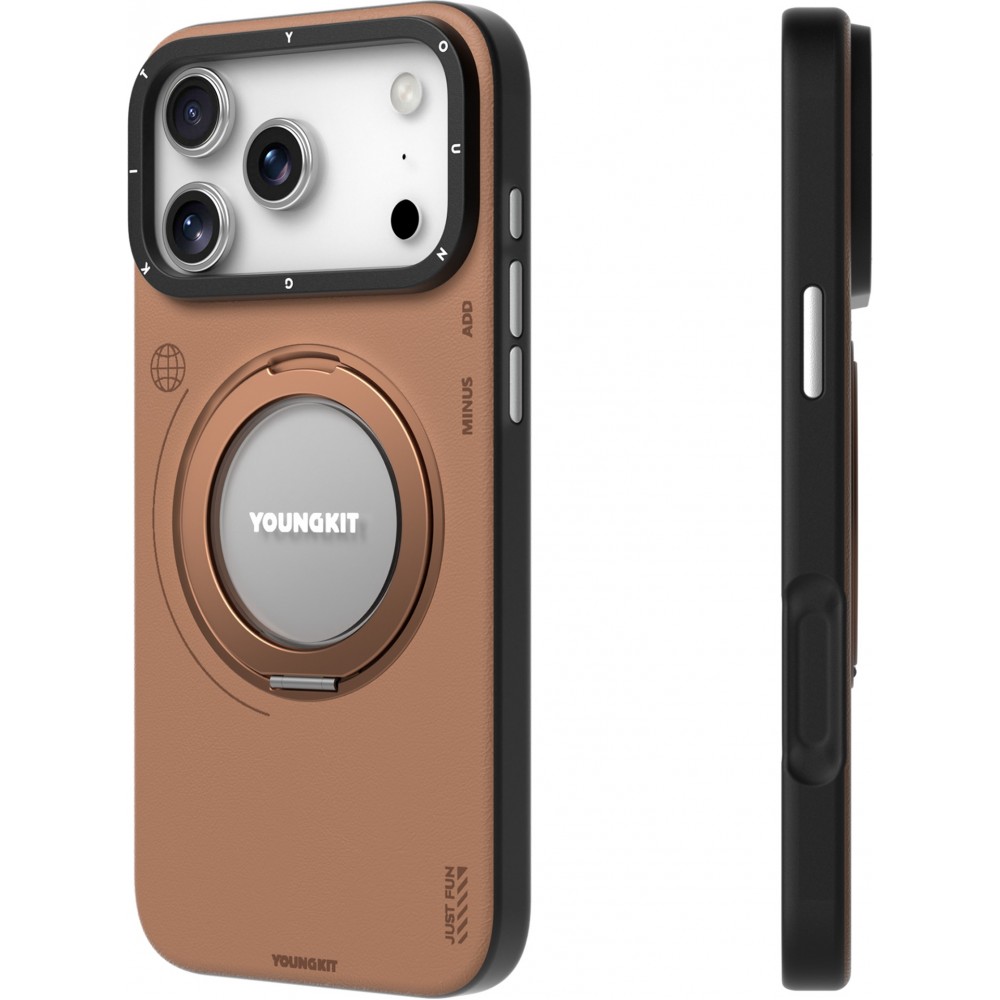 iPhone 17 Pro Max Case Hülle - Youngkit Technologie Leder 360° Drehständer MagSafe - Braun