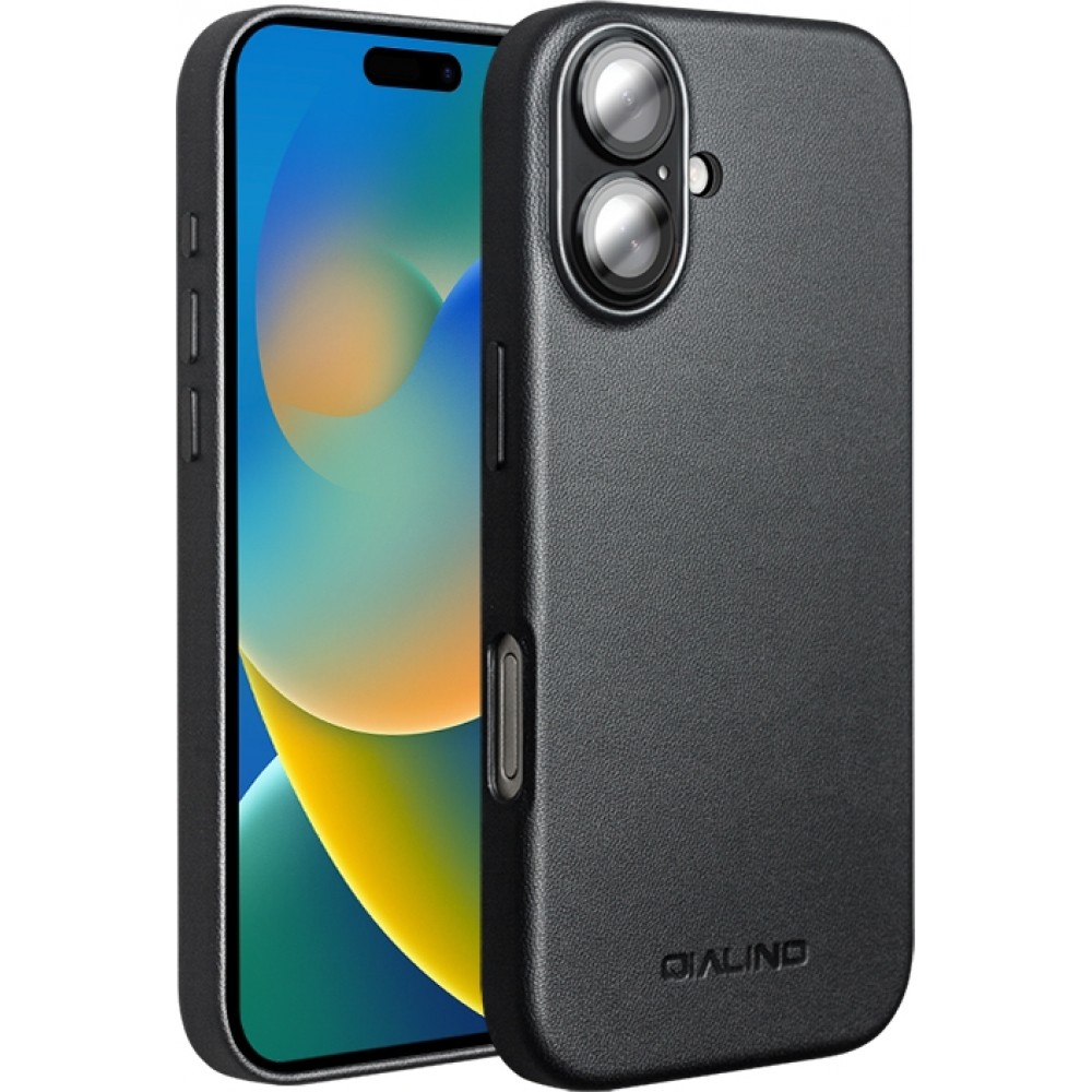 Coque iPhone 17 - Qialino cuir véritable (compatible MagSafe) - Noir