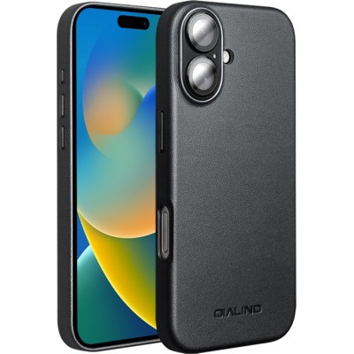 Coque iPhone 17 - Qialino cuir véritable (compatible MagSafe) - Noir