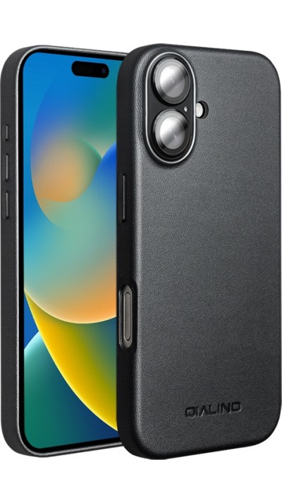 Hülle iPhone 17 - Qialino Echtleder (MagSafe kompatibel) - Schwarz