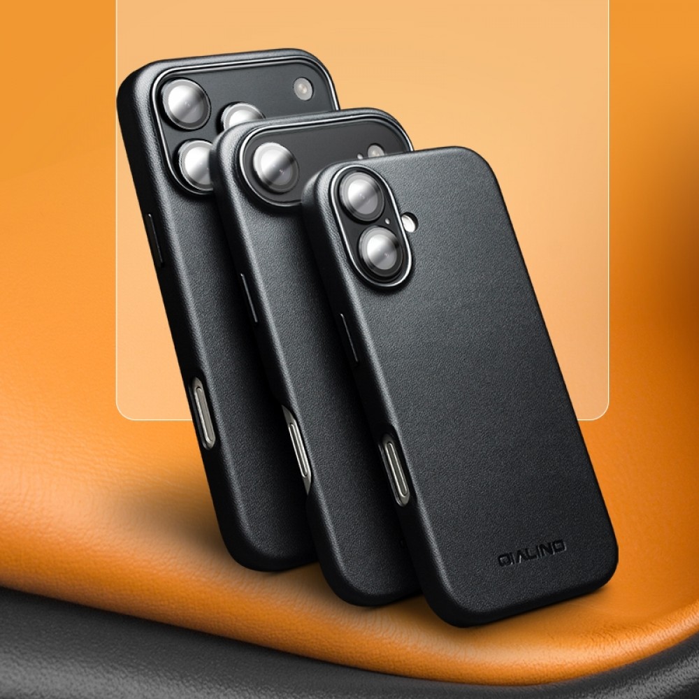 Coque iPhone 17 - Qialino cuir véritable (compatible MagSafe) - Noir
