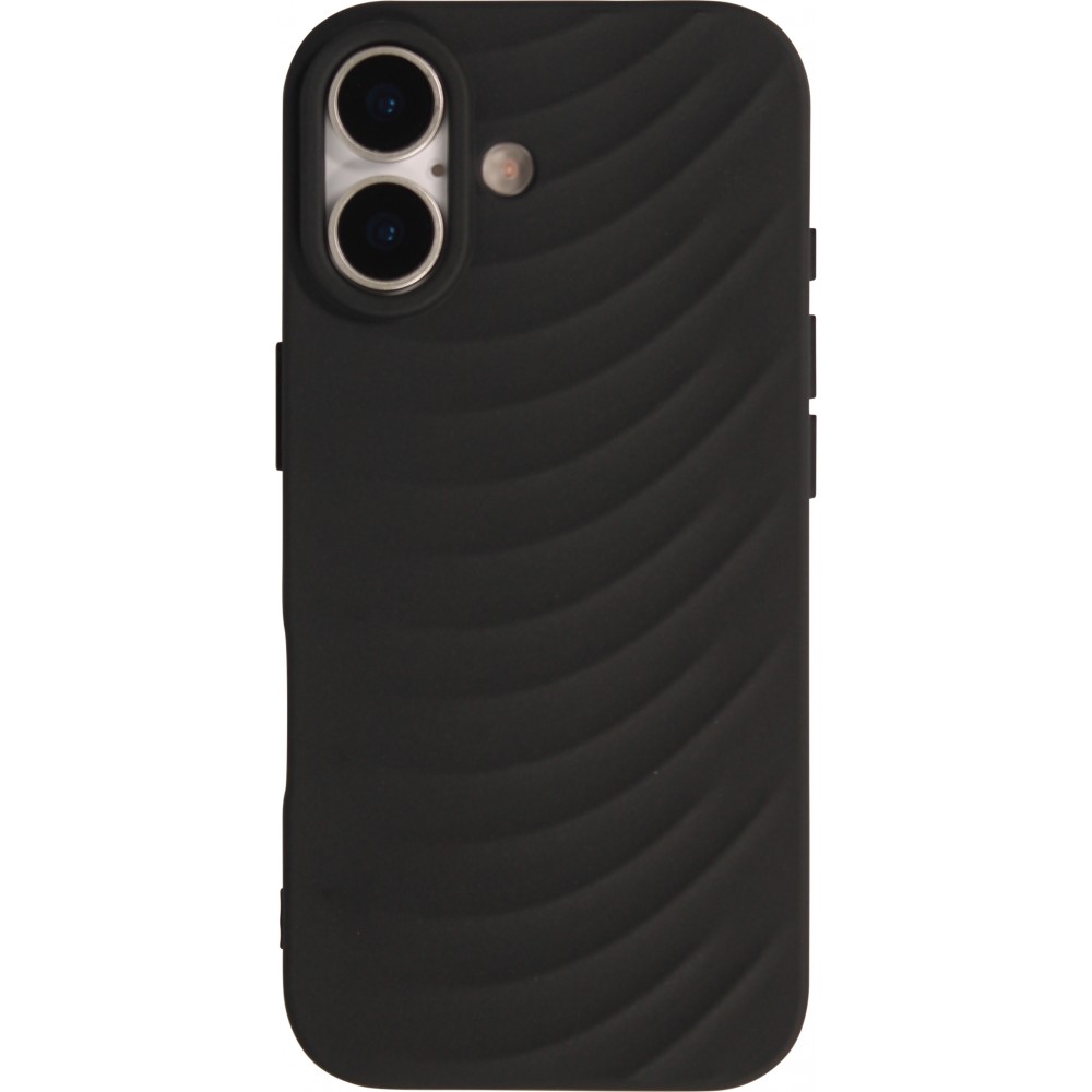 Coque iPhone 17 - Relief ondulé en silicone souple style original et minimaliste - Noir