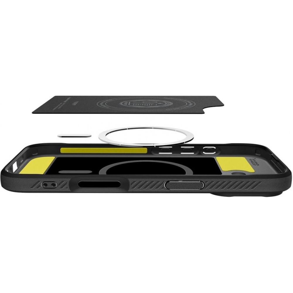 Coque iPhone 17 - Spigen Rugged Armor MagFit compatible MagSafe résistante et durable - Noir