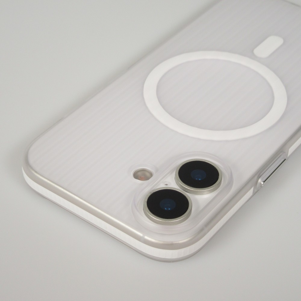 Coque iPhone 17 - Transparent MagSafe design ray&eacute; avec finitions lat&eacute;rales - Blanc