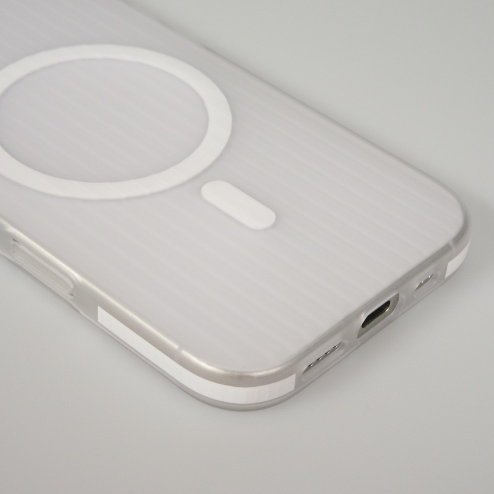 Coque iPhone 17 - Transparent MagSafe design ray&eacute; avec finitions lat&eacute;rales - Blanc