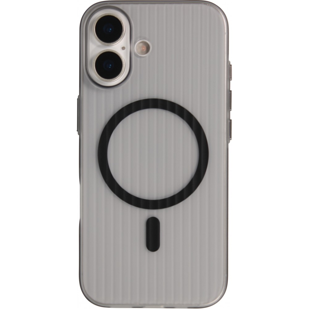 iPhone 17 Case H&uuml;lle - Transparente MagSafe H&uuml;lle gestreift mit seitlichen Verzierungen - Schwarz