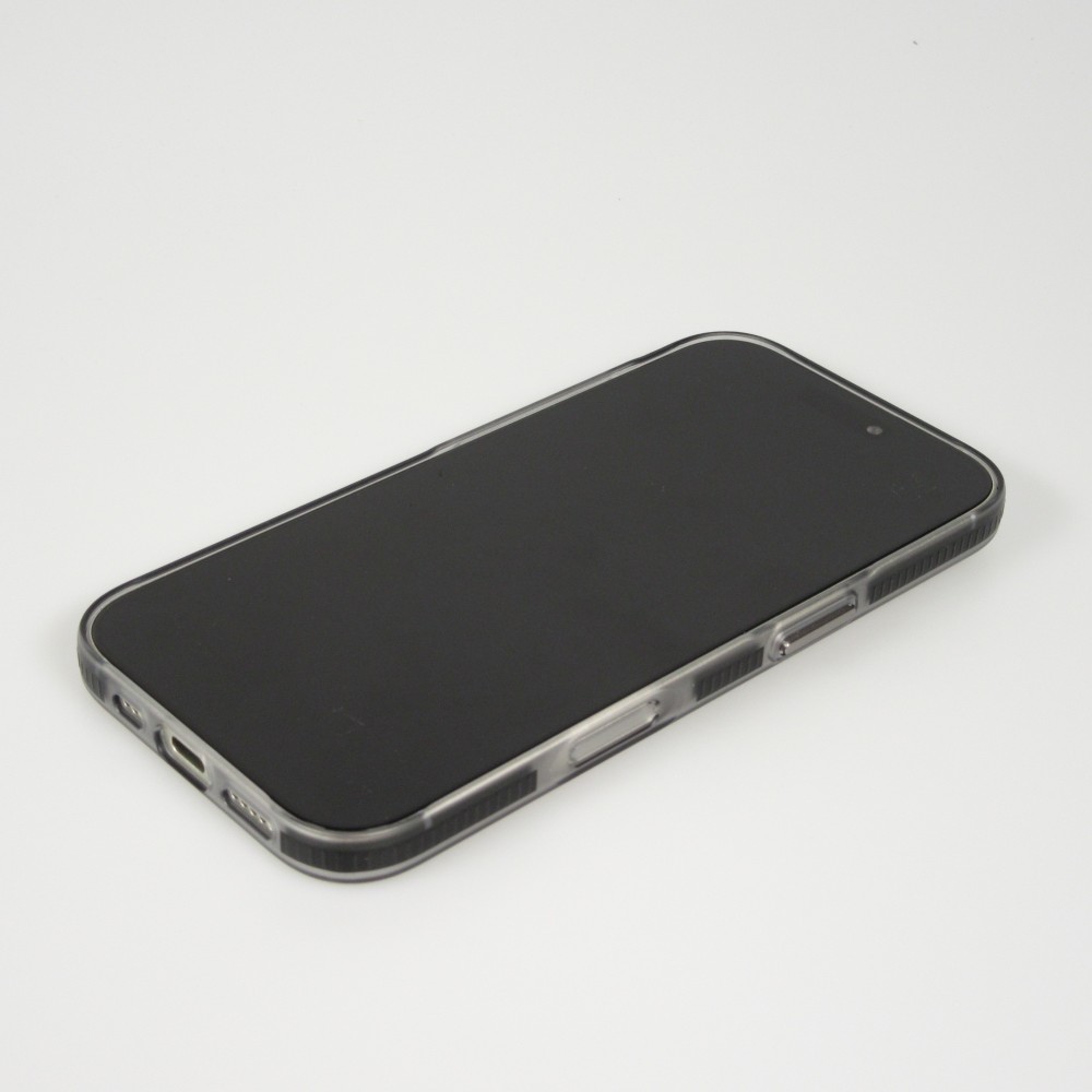 iPhone 17 Case H&uuml;lle - Transparente MagSafe H&uuml;lle gestreift mit seitlichen Verzierungen - Schwarz