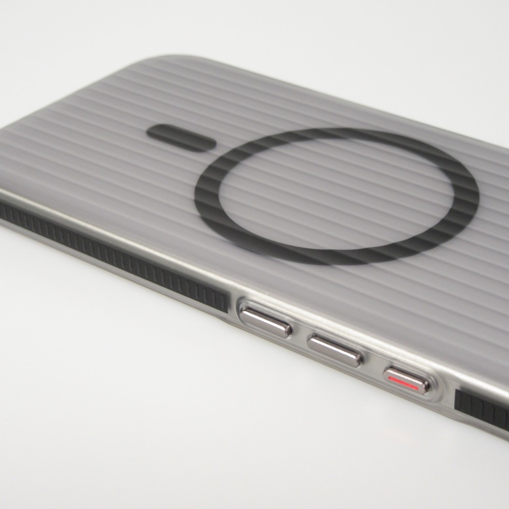 iPhone 17 Case H&uuml;lle - Transparente MagSafe H&uuml;lle gestreift mit seitlichen Verzierungen - Schwarz