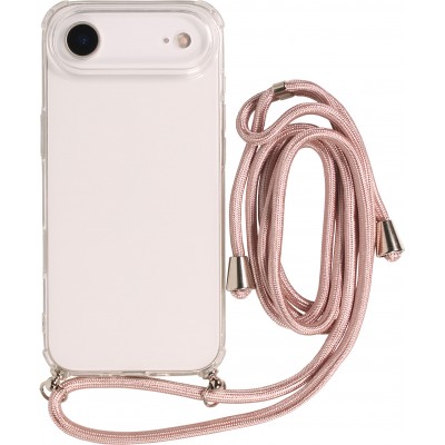 Coque iPhone Air - Gel transparent avec lacet or - Rose