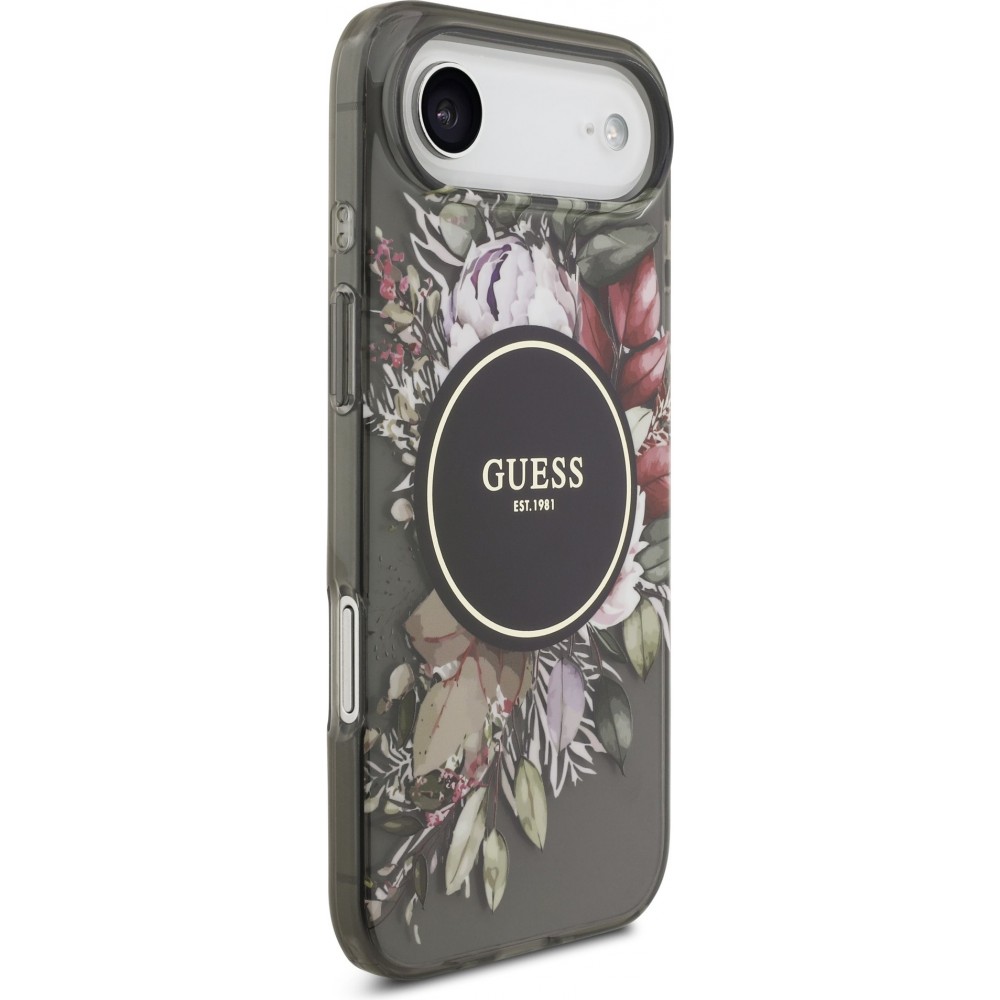 iPhone Air Case Hülle - Guess IML Blumen mit Handgelenk-Kette, kompatibel mit MagSafe elegante und trendige Schutzhülle - Schwarz