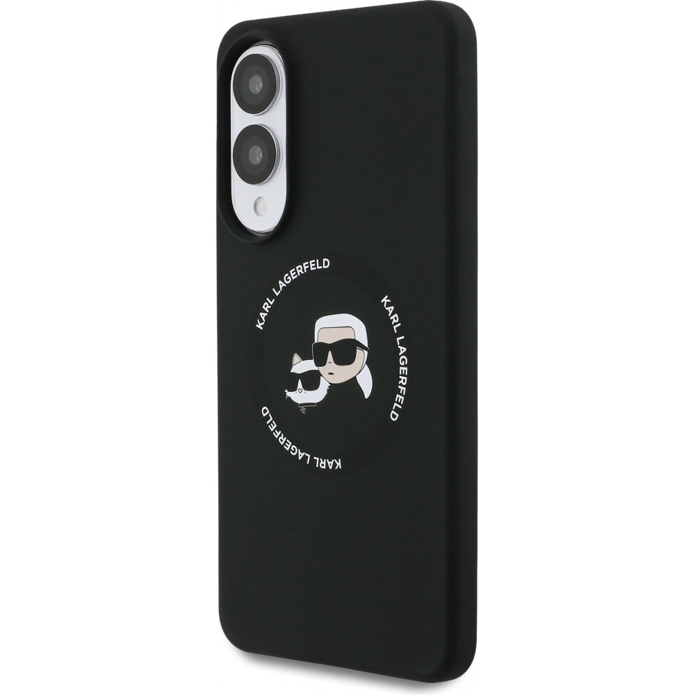 Galaxy S25 Edge Case Hülle - Karl Lagerfeld Silikon-Hülle mit Karl und Choupette Design, MagSafe-kompatibel - Schwarz