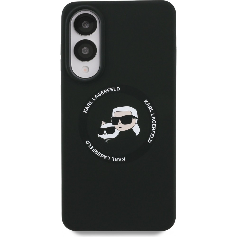 Galaxy S25 Edge Case Hülle - Karl Lagerfeld Silikon-Hülle mit Karl und Choupette Design, MagSafe-kompatibel - Schwarz